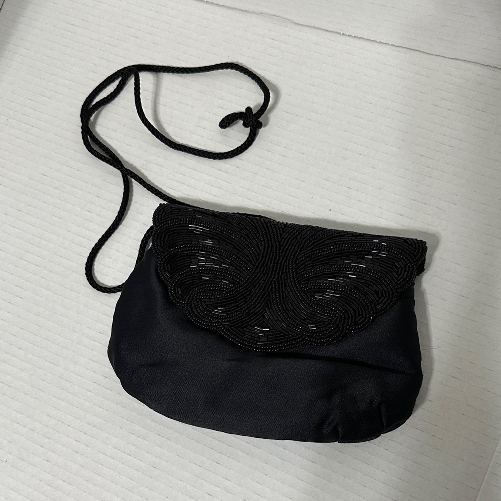 Chic Black Beaded Shoulder Bag